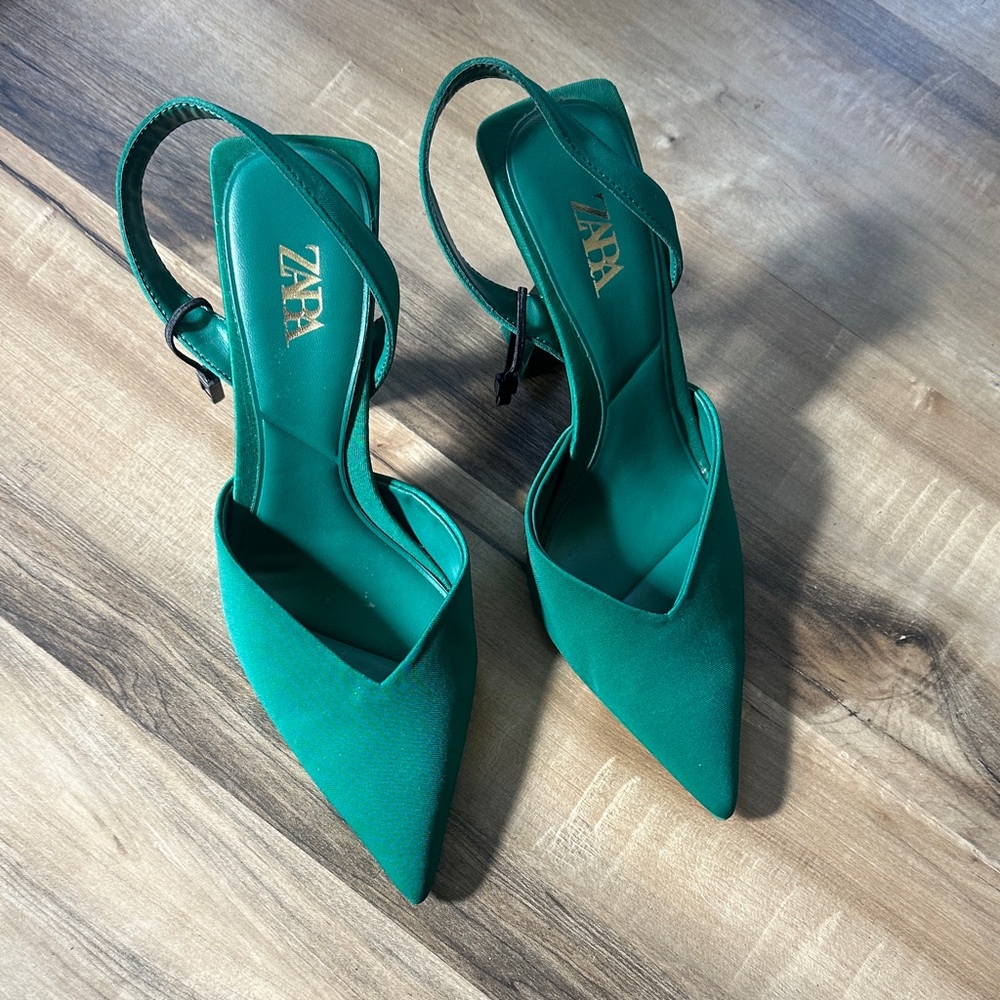 Zara Emerald Green Pointed Slingback Heels